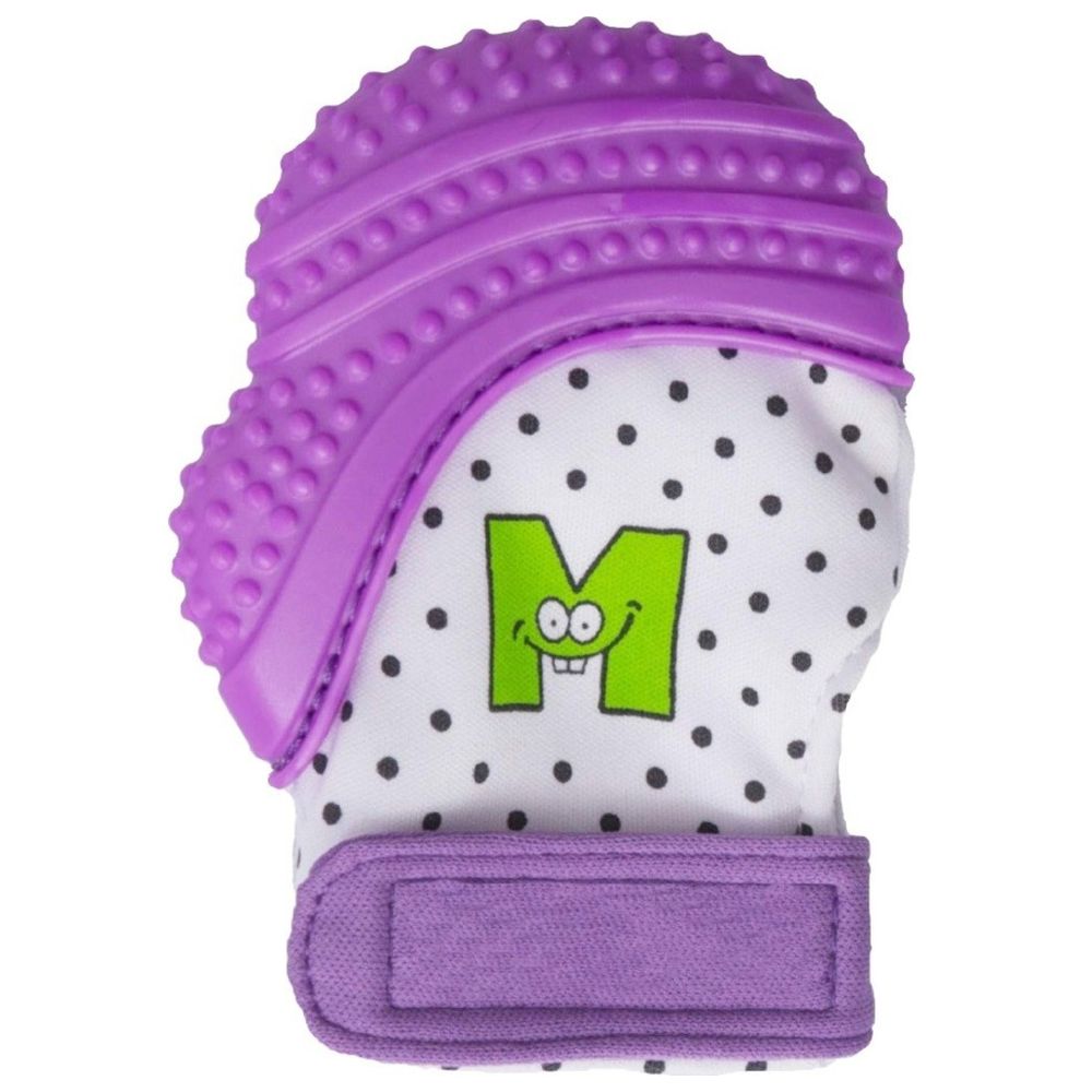 Munch Mitt - Teething Mitten - Purple Polka Dot