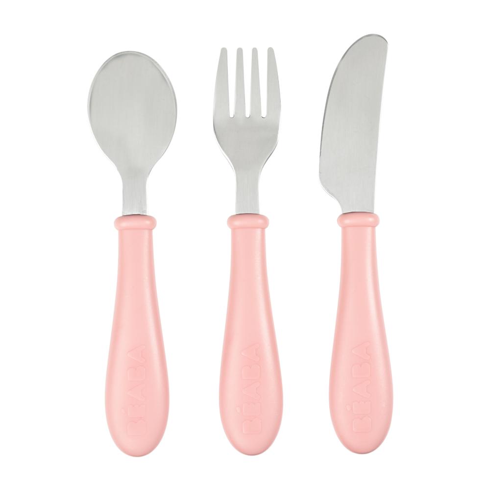 Beaba Stainless Steel Training Cutlery - Old Pink