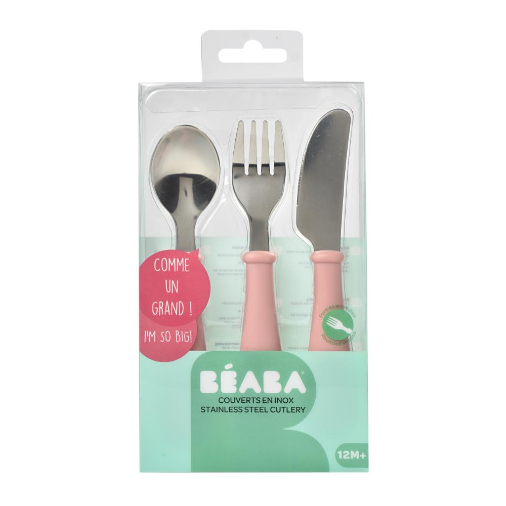 Beaba Stainless Steel Training Cutlery - Old Pink