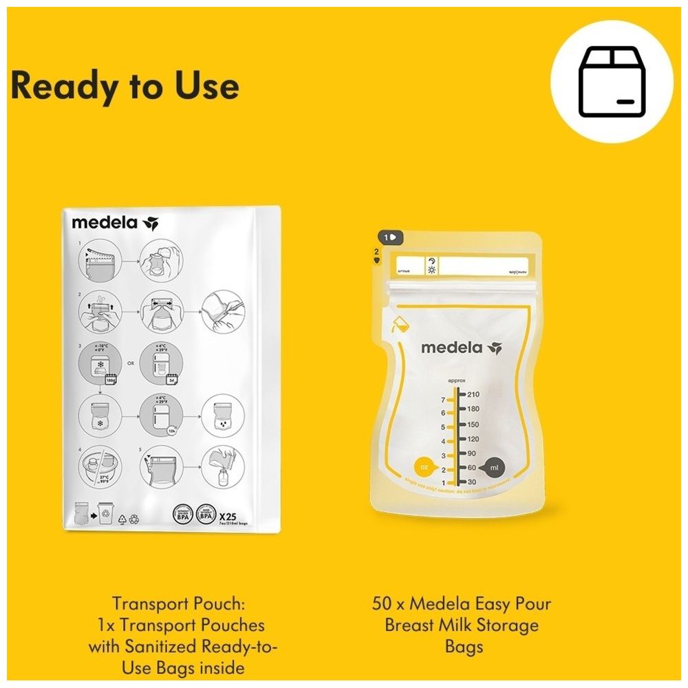 ميديلا - أكياس تخزين حليب الثدي سهلة الصب 210 مل - 50 كيسًا