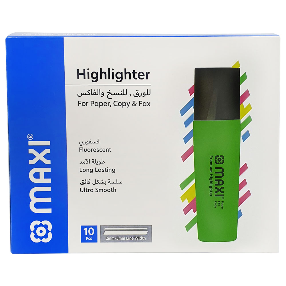 Maxi - Super-Fluorescent Premium Highlighter - Green - 10pcs