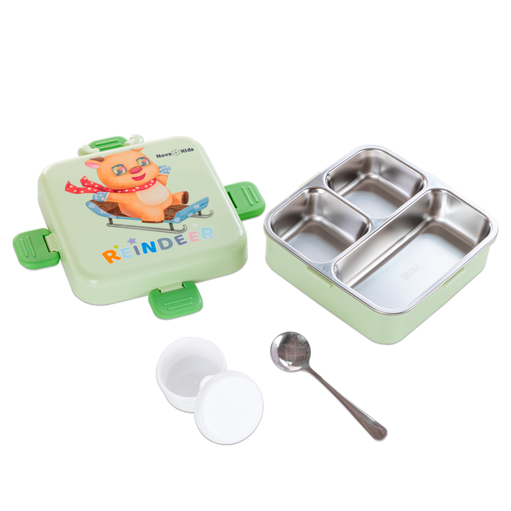 Nova Kids - 3 Compartment Stainless Steel Bento Lunch Box - Reindeer - 1.59 L