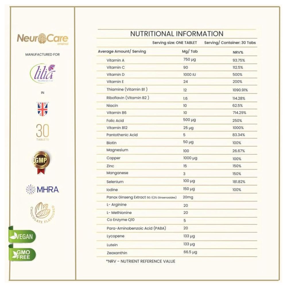 Lilia Healthcare - Neuro Care Original Tablets - 30 Pcs