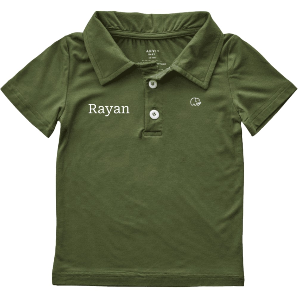 Anvi Baby - Personalized Short Sleeves Polo T-Shirt - Dark Green_2T