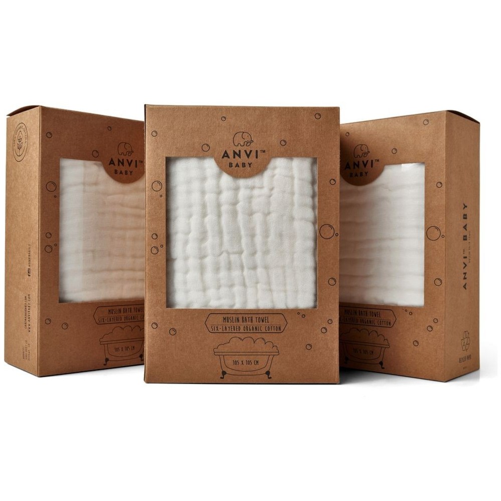 أنفي بيبي - طقم منشفة حمام شاش عضوي 100٪ 6 طبقات قابل للتخصيص - 3 قطع