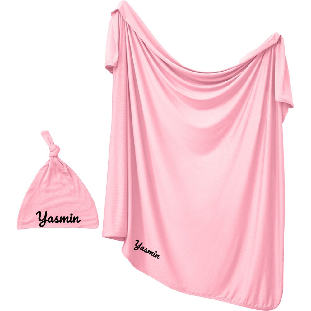 أنفي بيبي - طقم قماط خيزران سباندكس مع قبعة قابل للتخصيص - وردي - قطعتين