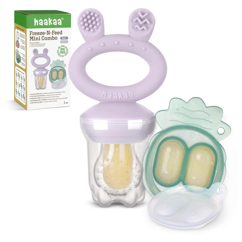 Haakaa Freeze-N-Feed Fresh Food Feeder Teether And Nibble Tray Set - Lavender - 2pcs