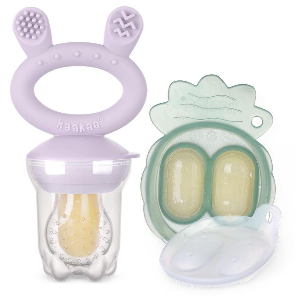 Haakaa Freeze-N-Feed Fresh Food Feeder Teether And Nibble Tray Set - Lavender - 2pcs