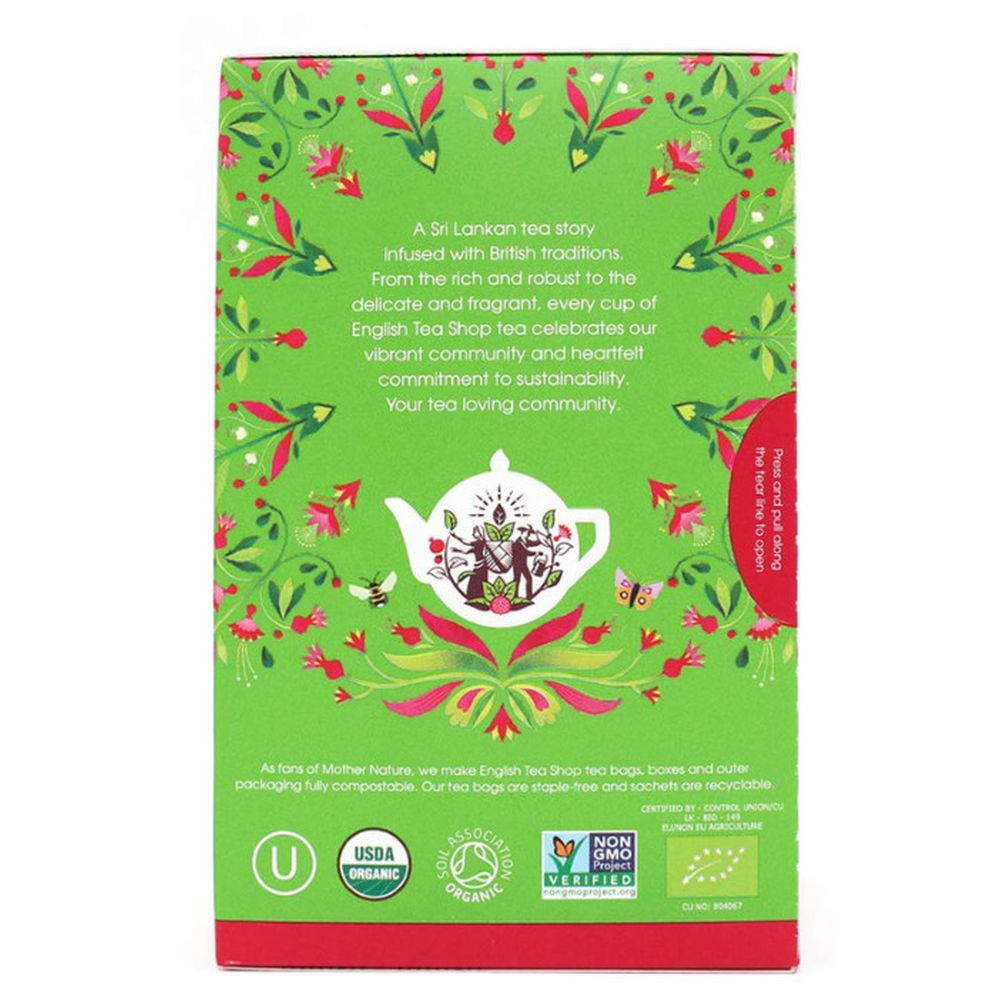 English Tea Shop - 100% Organic Green Tea & Pomegranate 20 Teabags 50g