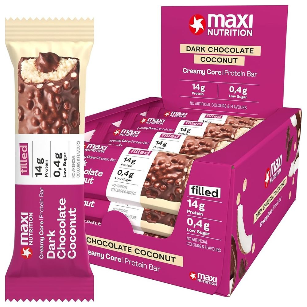 Maxi Nutrition - Dark Chocolate & Coconut Creamy Core Protein Bar - Pack of 12 - 45 gm