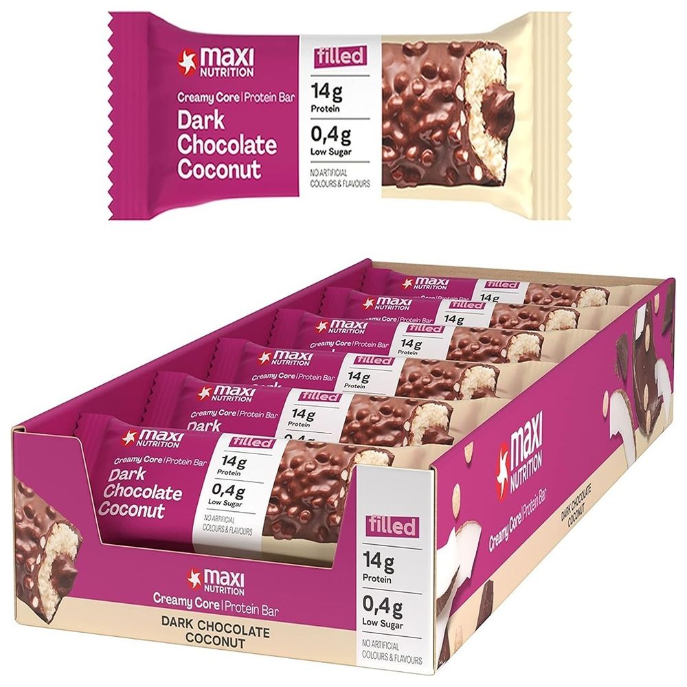 Maxi Nutrition - Dark Chocolate & Coconut Creamy Core Protein Bar - Pack of 12 - 45 gm