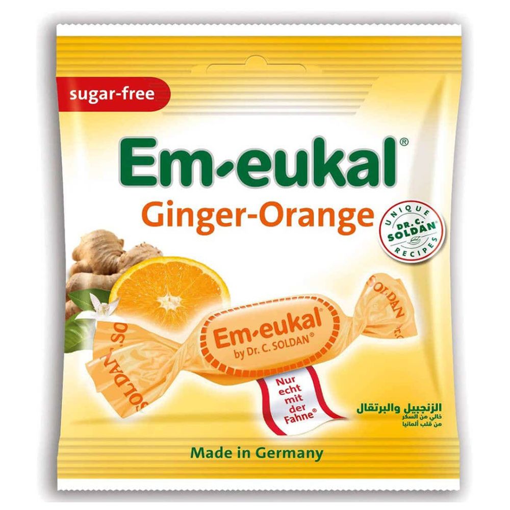 Em-eukal - Sugar Free Cough Drops Herbal Lozenges With Vitamin C 50g - Ginger And Orange