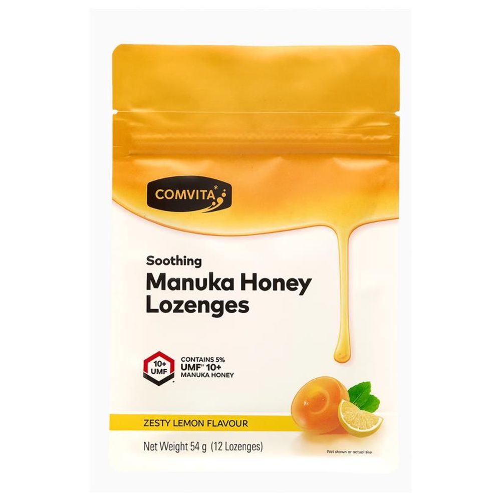 Comvita - Soothing Manuka Honey Lozenges - Zesty Lemon - 12 Pcs