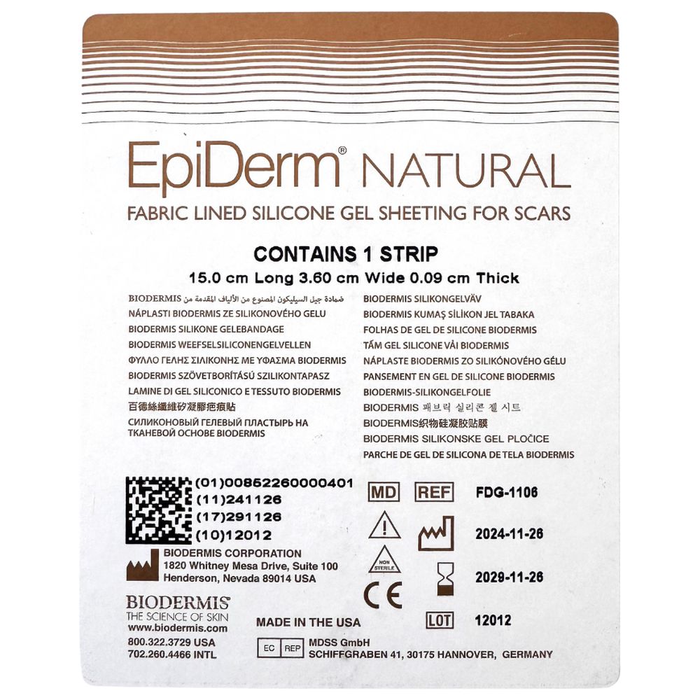 Bioderms - Epiderm Silicone Gel Scar Strip - Natural - 1 Pc
