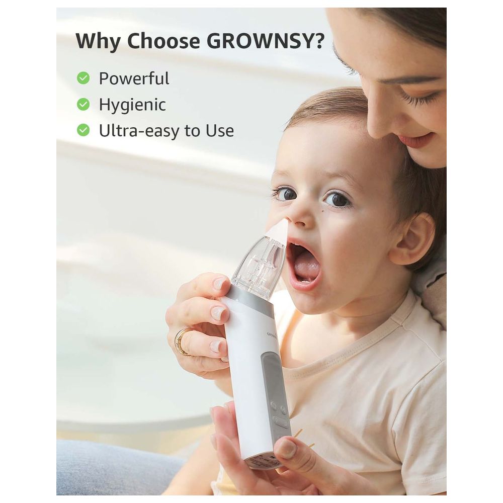 Grownsy - Baby Nasal Aspirator Electric with Automatic Cleaning - White