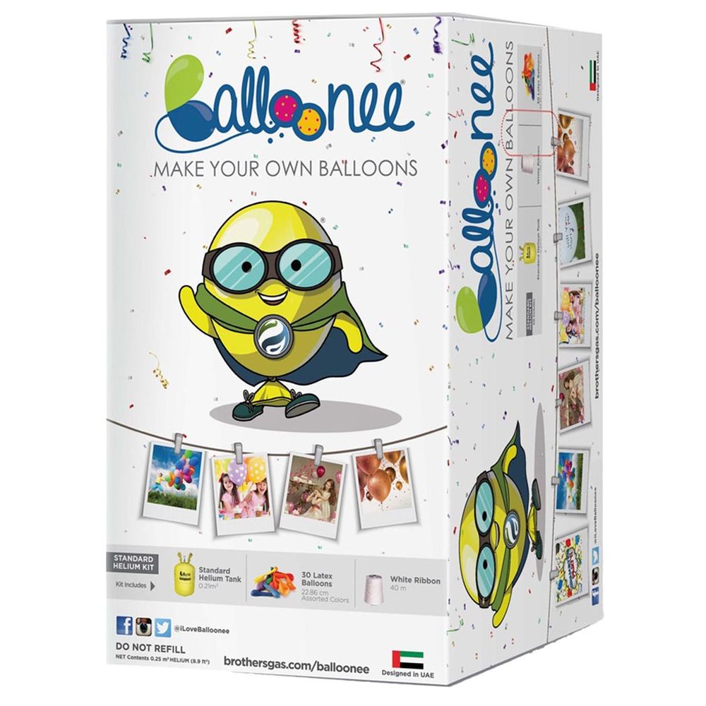 Balloonee - Standard Disposable Helium Party Kit With 30 Balloons