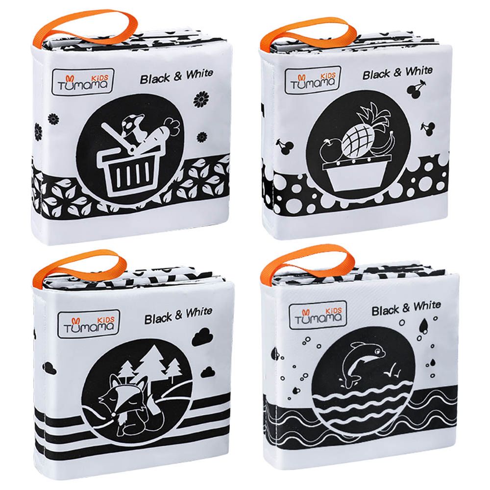 Tumama - Cloth Books With Extra Colour 4pcs - Black/White