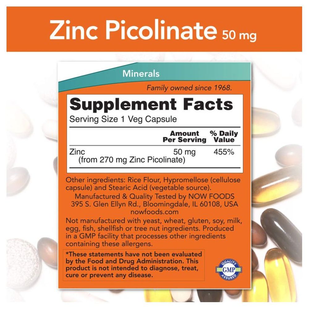 Now Foods - Zinc Picolinate 50 mg 120 Veg Capsules