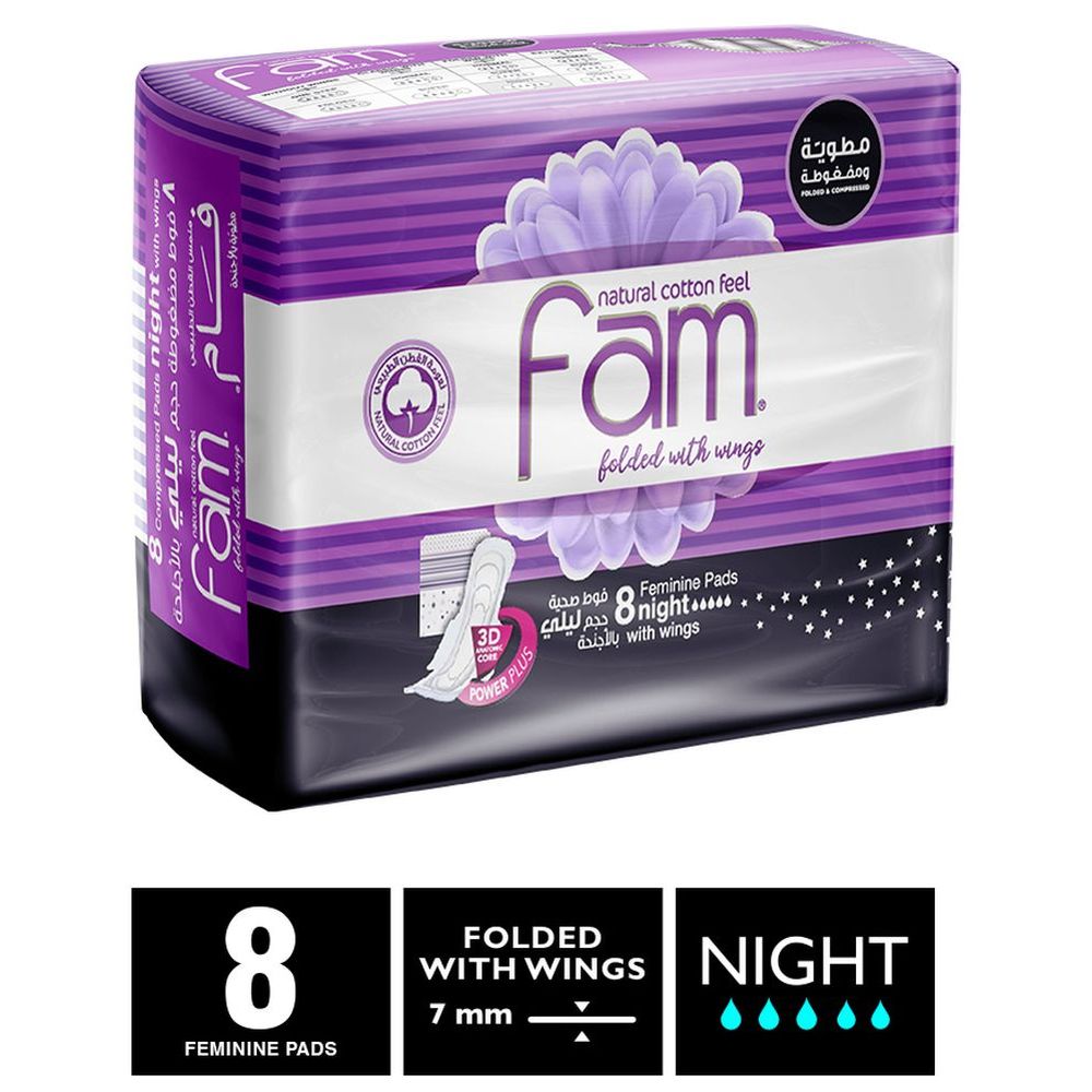 Fam Maxi Thick Folded With Wings Night Sanitary Pads 8 Pads