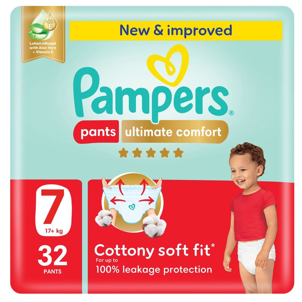 Pampers - Ultimate Comfort Diapers Pants With Aloe Vera And Vitamin E - Size 7 - 20+kg - 32 Pcs