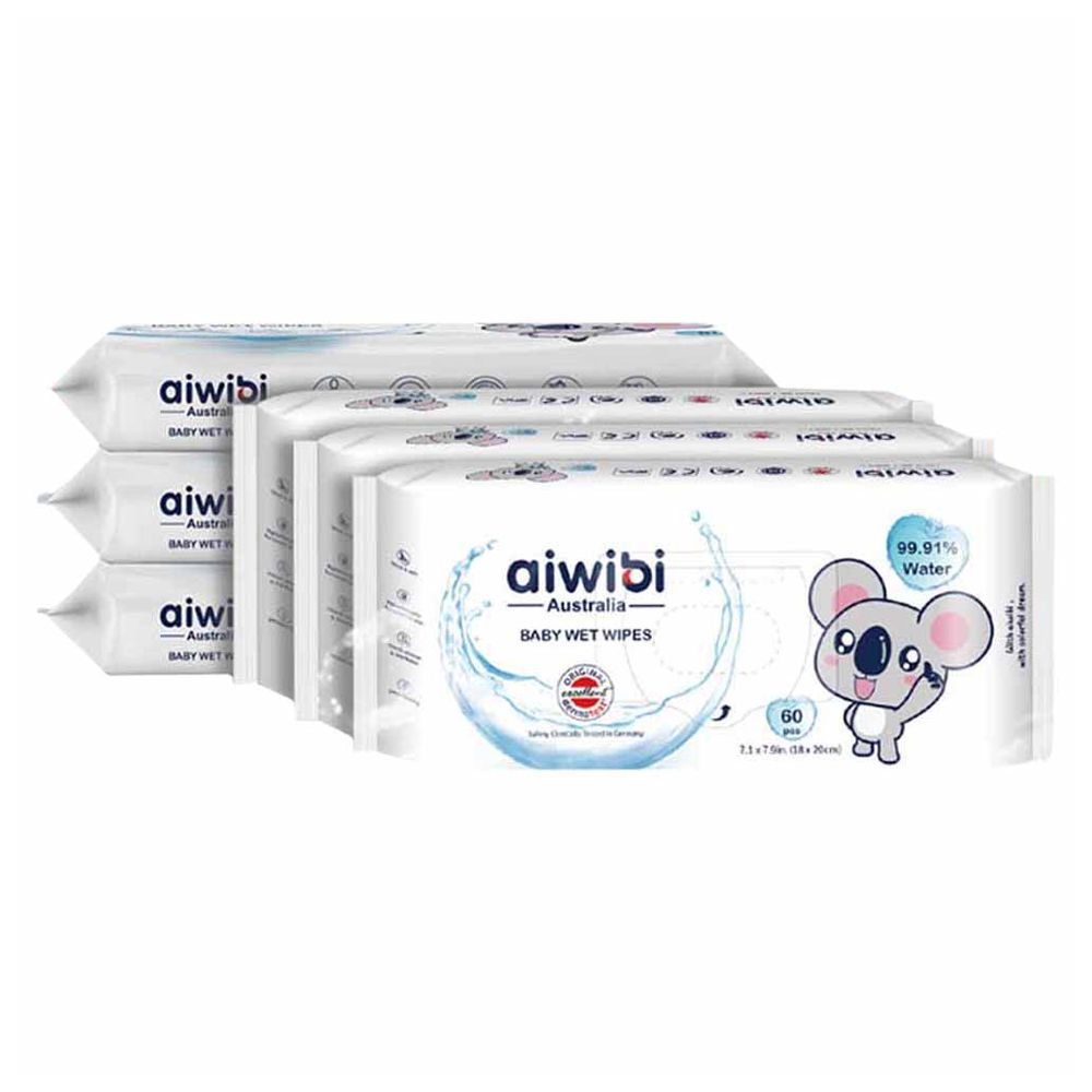Aiwibi - 99.91% Pure Water Premium Baby Wet Wipes - Pack of 6 - 360 Sheets