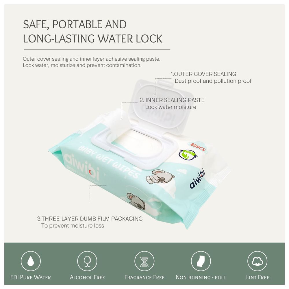 Aiwibi - 99.91% Pure Water Premium Baby Wet Wipes - Pack of 6 - 360 Sheets