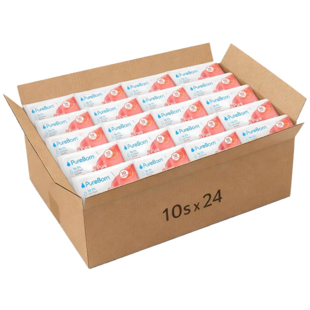 Pureborn Pure Wipes Grapefruit 10's x 12 Bundle (120pcs) - Assorted