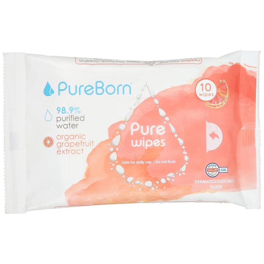 Pureborn Pure Wipes Grapefruit 10's x 12 Bundle (120pcs) - Assorted