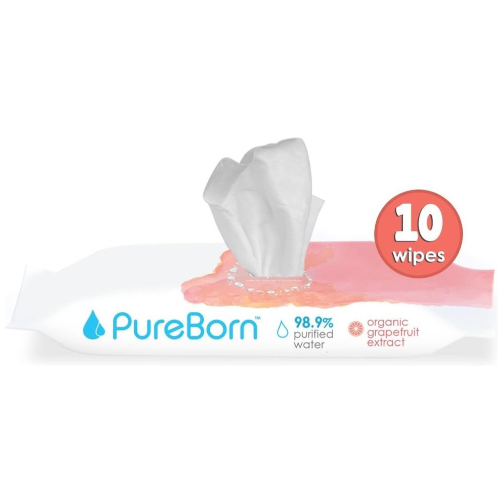 Pureborn Pure Wipes Grapefruit 10's x 12 Bundle (120pcs) - Assorted