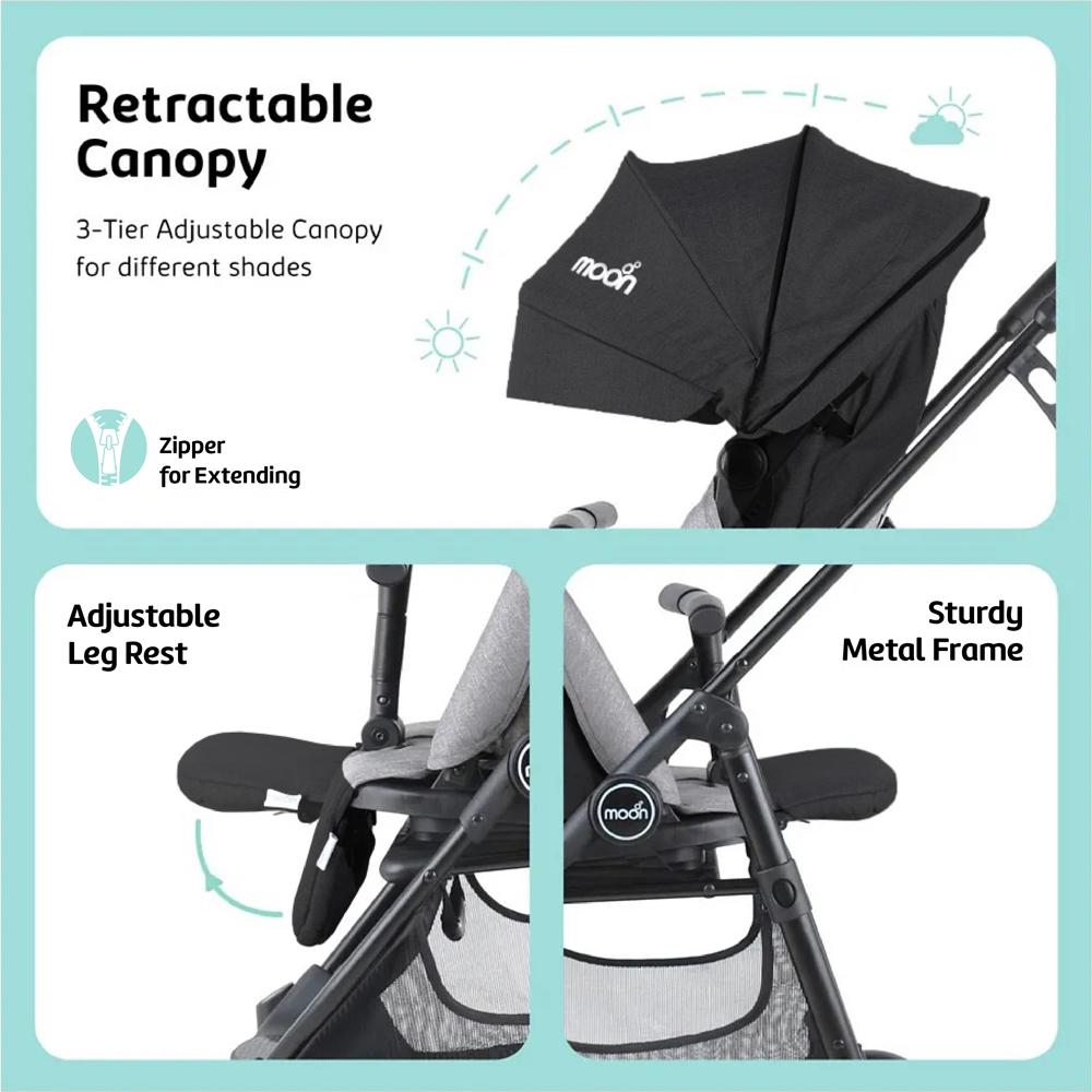 Moon Revo 360 Degree Rotable Travel/Cabin Baby Stroller - Black