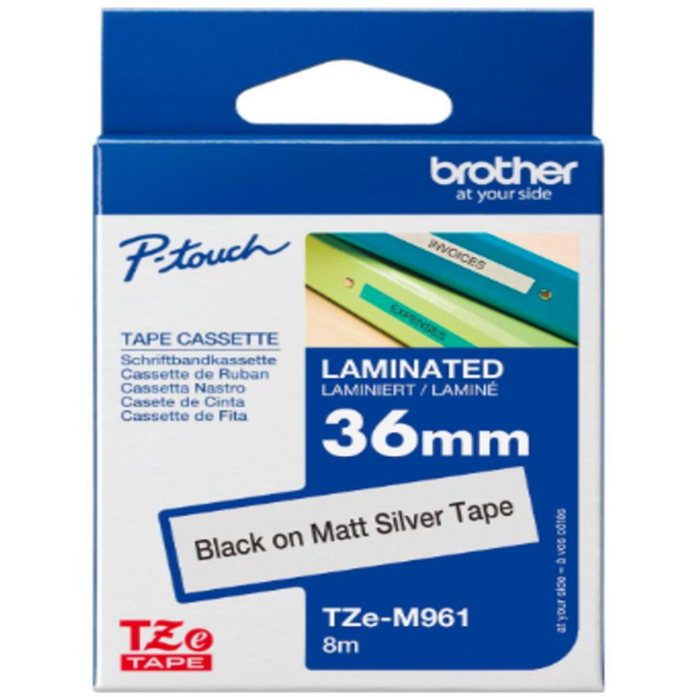 Brother - Black On Matt Silver Laminated Tape TZE-M961 - 36 mm