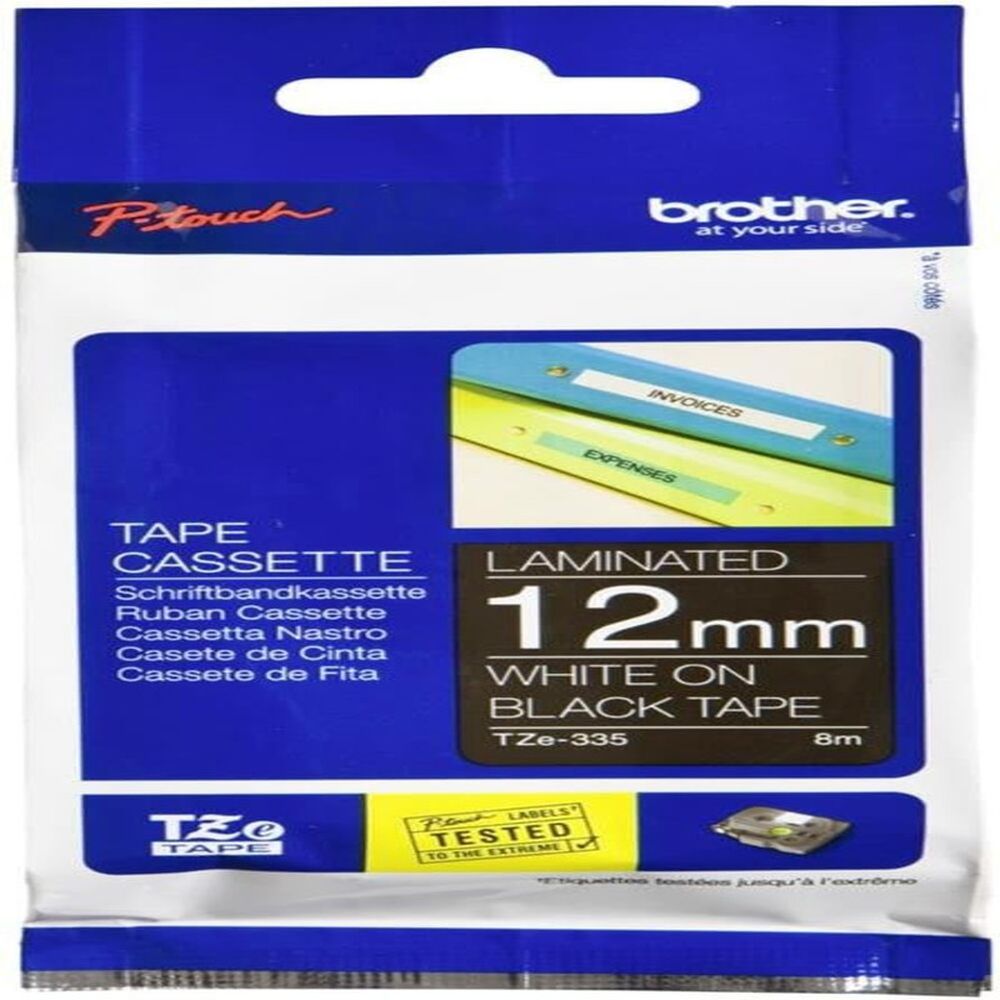 Brother - 12mm White On Black Label Tape 