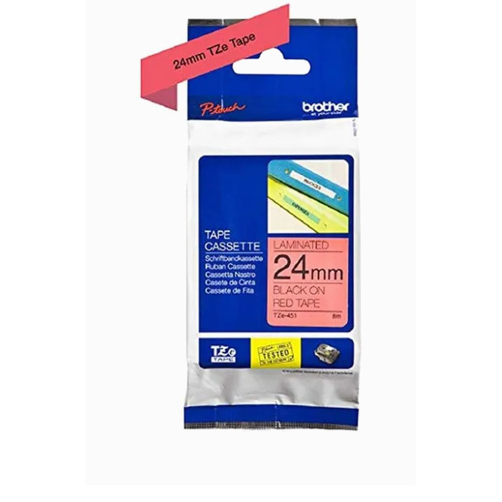 برذر - شريط تسمية 24 مم - أسود على أحمر - TZE-451