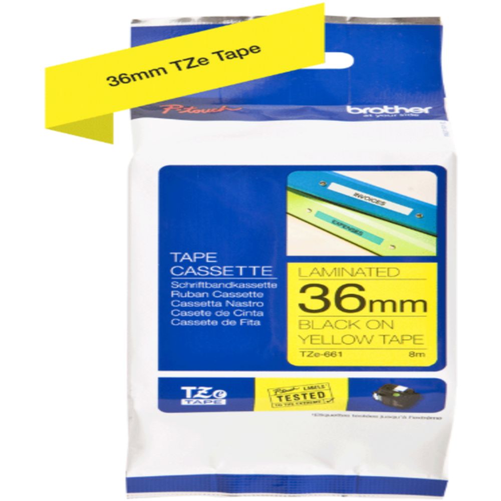 Brother - 36mm Black On Yellow Laminated Label Tape TZE-661