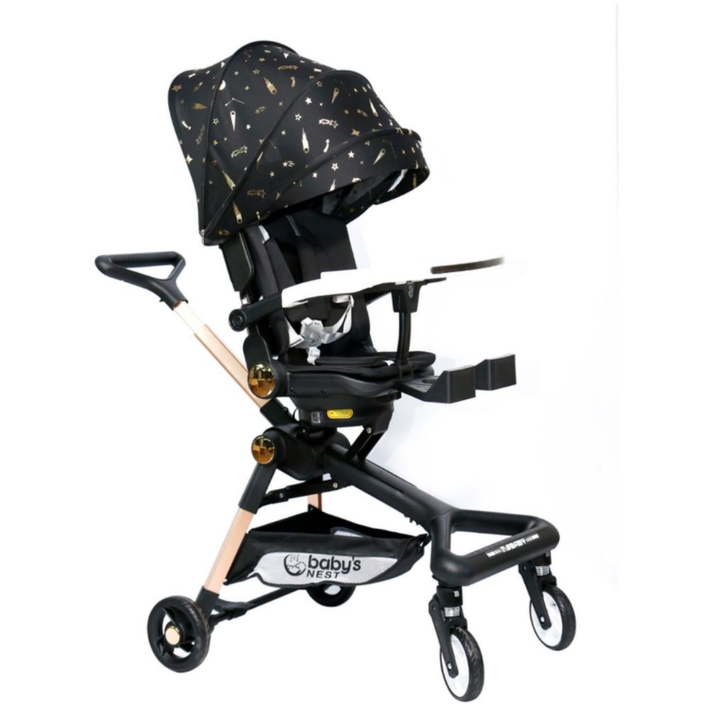 Baby's Nest - 2-In-1 Swivel Baby Stroller - Black With Gold