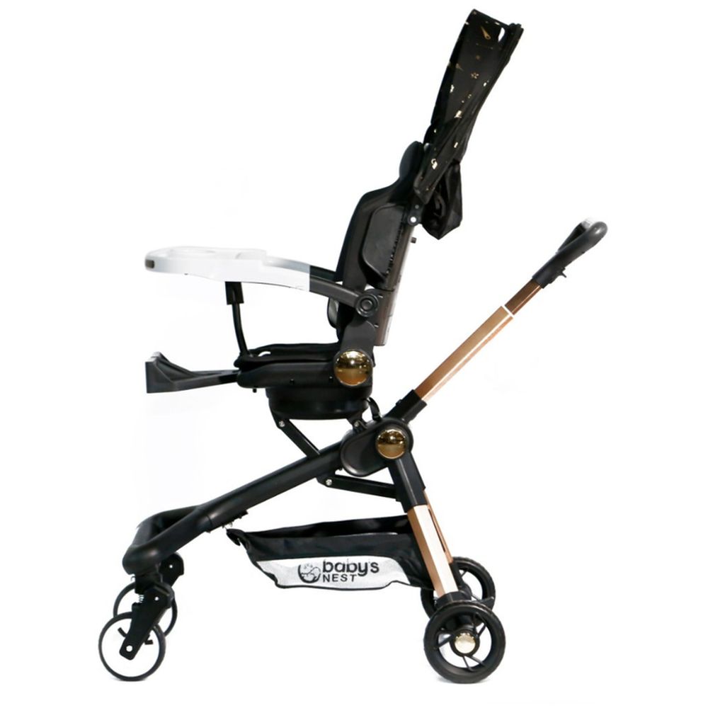 Baby's Nest - 2-In-1 Swivel Baby Stroller - Black With Gold