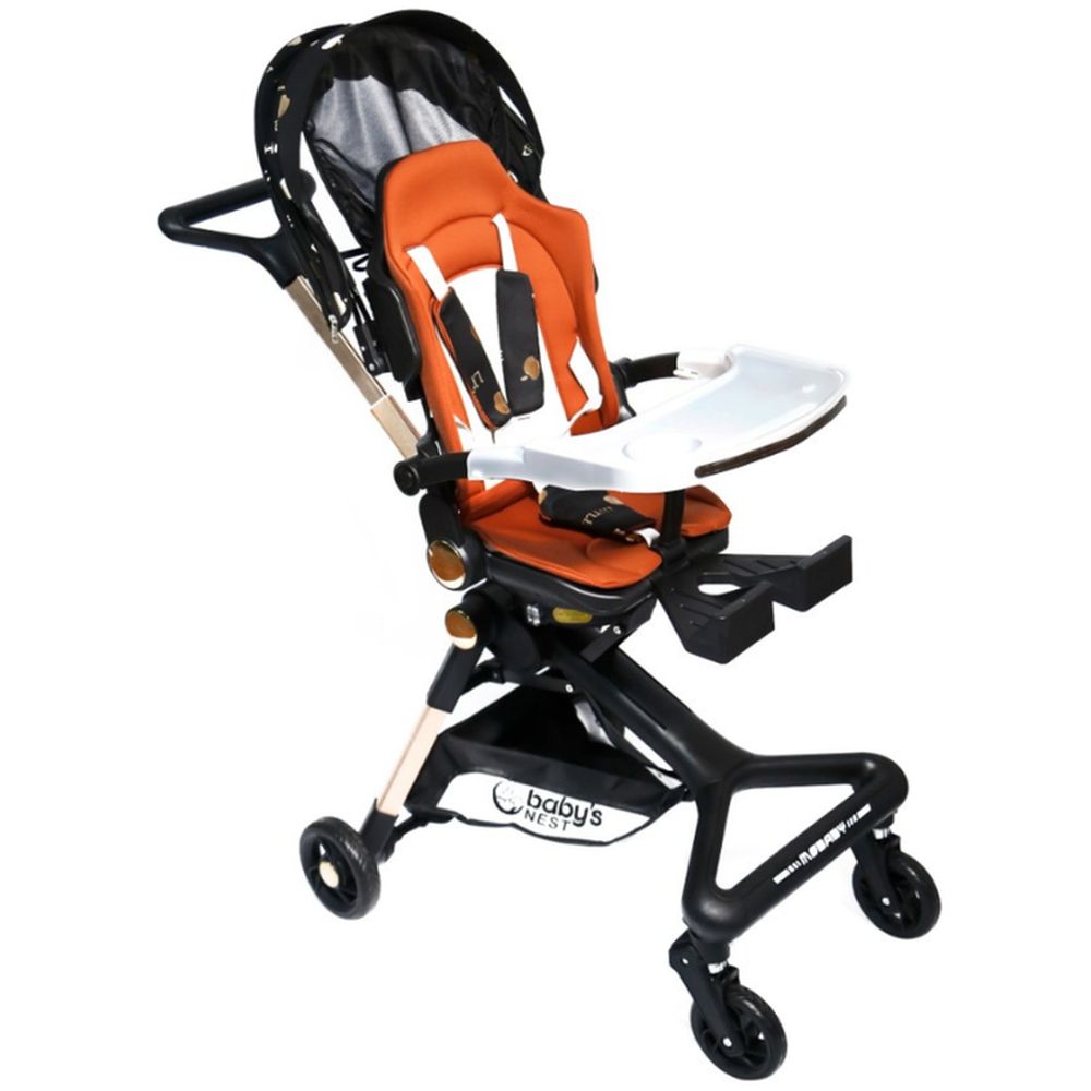 Baby's Nest - 2-In-1 Swivel Baby Stroller - Black With Brown