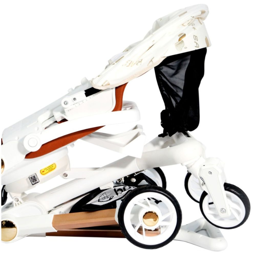 Baby's Nest - 2-In-1 Swivel Baby Stroller - White With Brown