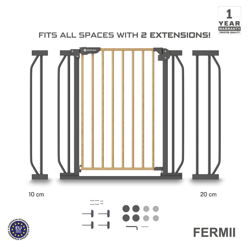 Neobreez FERMII Autoclose Safety Gate W/10 & 20cm Ext, 75 to 85(up to 115 cm) - Grey