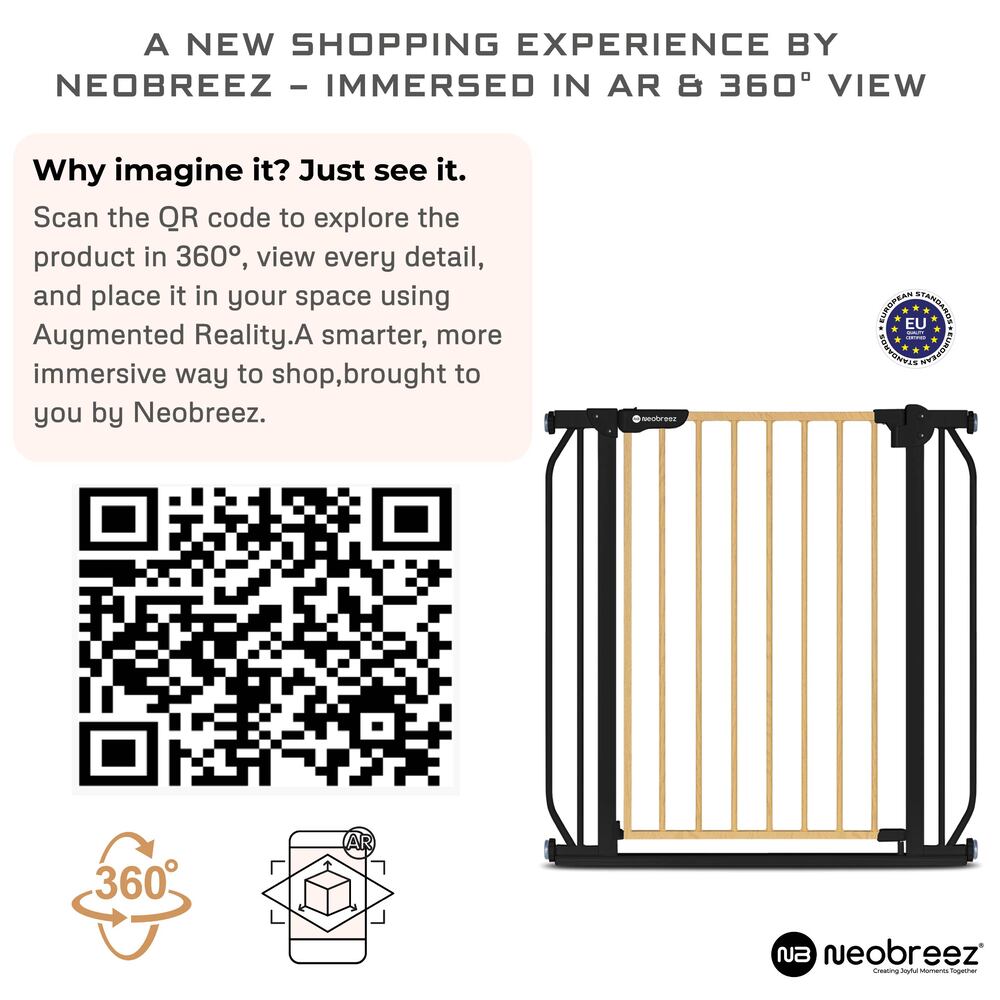 Neobreez FERMII Autoclose Safety Gate W/10 & 20cm Ext, 75 to 85(up to 115 cm) - Black