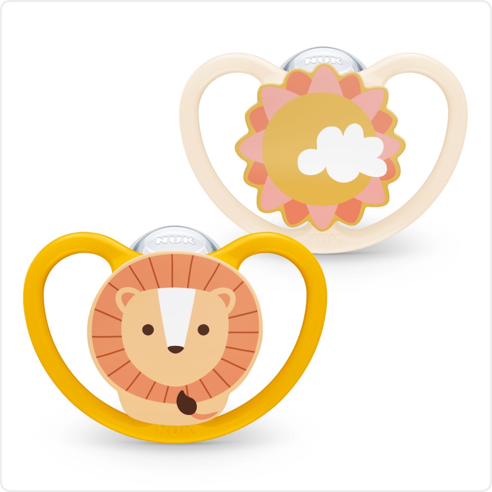 NUK - Animals Space Silicone Soother 6-18m 2pc - Lion & Sun