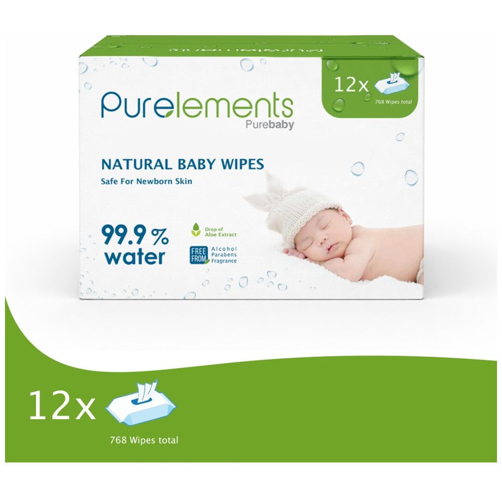 Purelements - 99.9% Aloe Water Wipes - Pack of 768 pcs for Newborn & Sensitive Skin