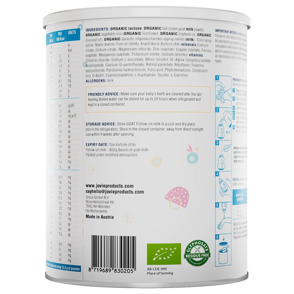 Jovie - Goat (2), Organic Goat Milk Follow-On Formula - 400 g