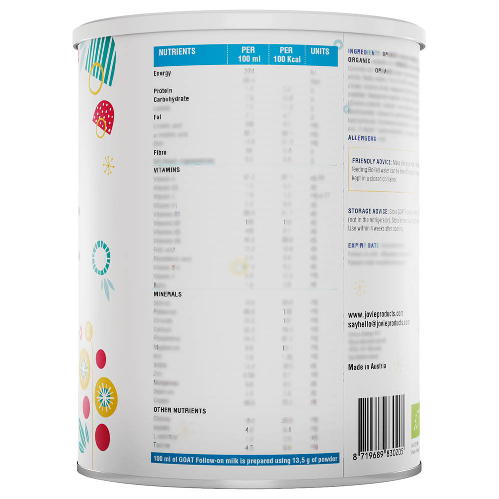 Jovie - Goat (2), Organic Goat Milk Follow-On Formula - 400 g