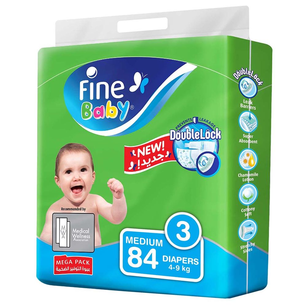 Fine Baby - Baby Diapers - Size 3 - Medium - 4-9 kg - Pack of 2 - 168 Pcs