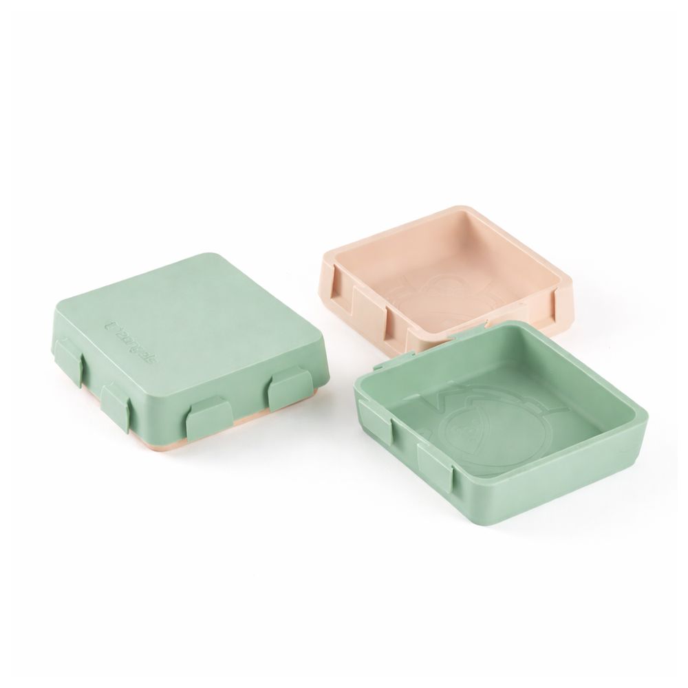 2angels - 2-Pack Silicone Spoons with Travel Case With 2 in 1 Silicone Plate And Foldable Silicone Bib - Summer Leaf