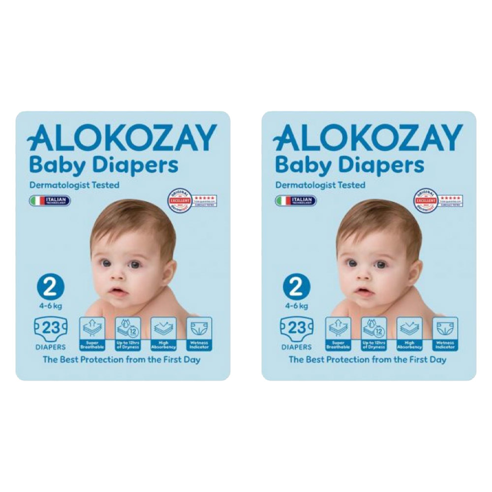 Alokozay - Premium Baby Diapers - Size 2 - 4-6 kg - Pack of 2 - 46 Diapers