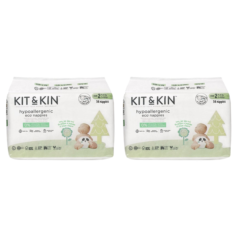 Kit & Kin - Eco Diapers - Size 2 - 4-8 kg - Pack of 2 - 76 Diapers