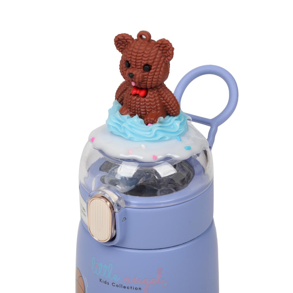 زمزمية ماء للأطفال من ليتل أنجل - مصنوعة من الستانلس ستيل مع شفاطة قابلة للطي، سعة 400 مل - أزرق