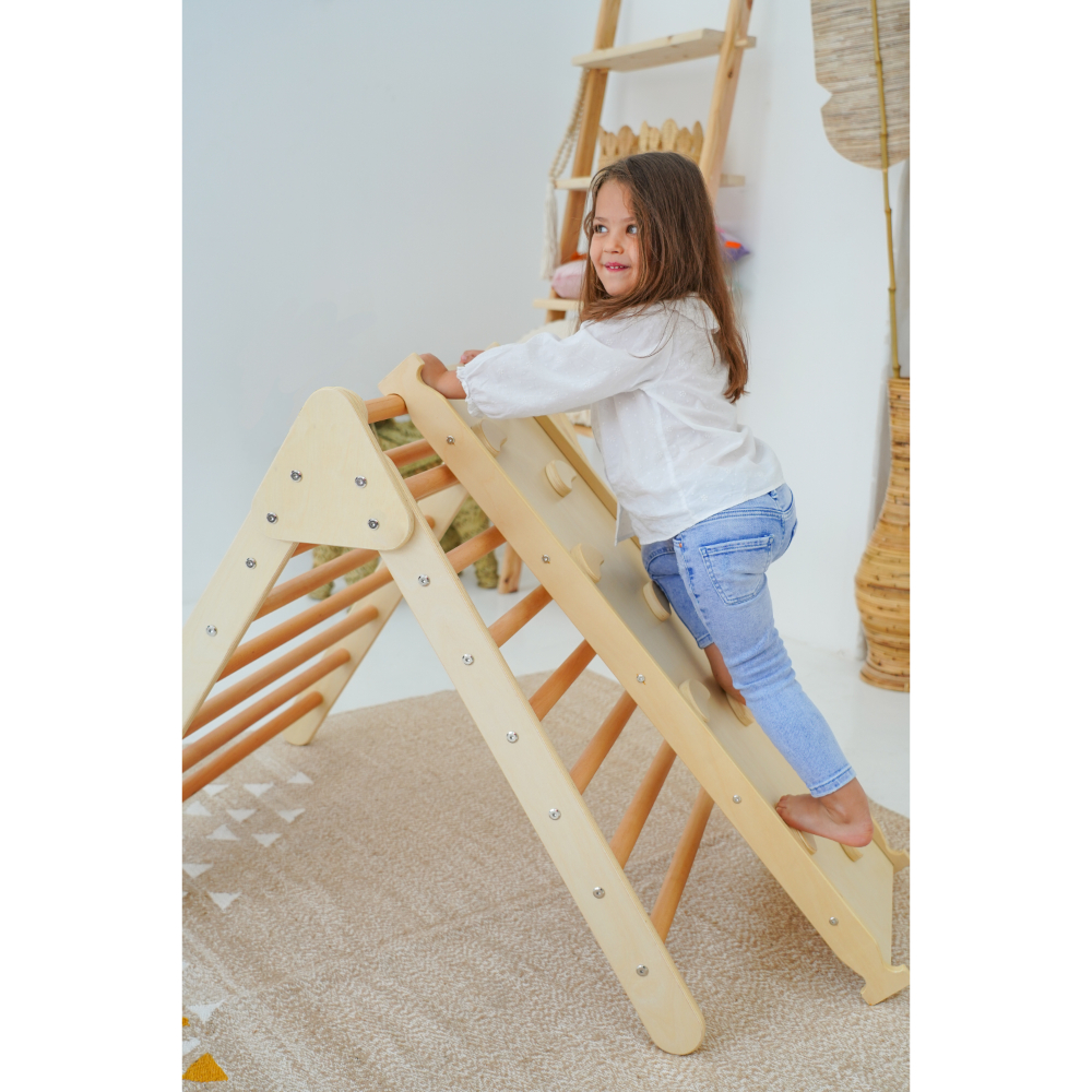 Ezzro - Natural Large Climbing Foldable Pikler Triangle Reversible Board Duo